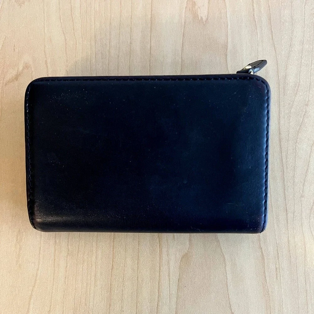 Vintage Brooks Brothers Men's Black Leather Tri Fold Wallet Zip Coin Pocket‎